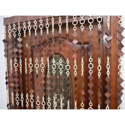 Wooden Bead Door Curtain "Rhombus + Rings" – Decorative Blinds for Rooms (size 82,7" x 41")