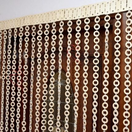 Wooden ring curtain – Handmade Window & Door divider in Ivory, Light brown & Dark brown