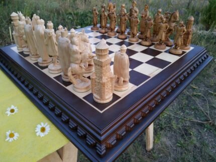 Wooden Chess set: Classic Chess Board + pieces "Knights" & "Cossacks"