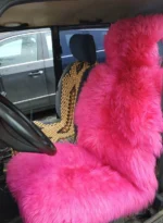 premium sheepskin seat cover in pink color