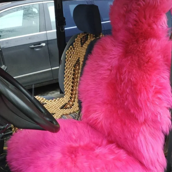 premium sheepskin seat cover in pink color