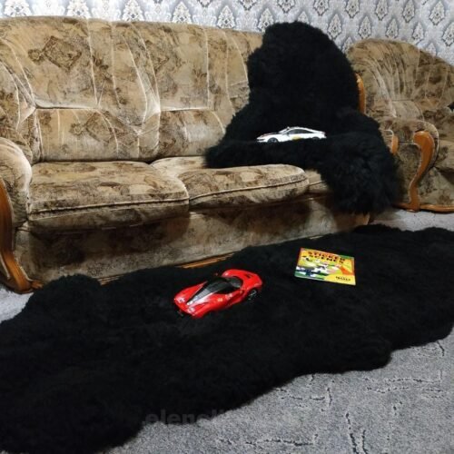 Soft sheepskin rug on armchair interior decor