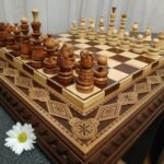 Classic wooden chess set with handmade board and pieces