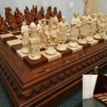 Handmade chess set with drawer board and 32 carved pieces