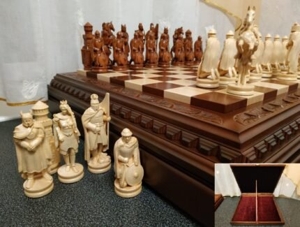 Chess Set: Chess Board with Storage + chess pieces “Knights”