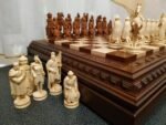 Wooden Chess Set: Chess Board "Leaves" with Storage + chess pieces "Knights" + "Cossacks" - Image 5