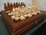 Wooden Сhess pieces "Cossacks" + "Knights" Brown | Beige color - Image 4