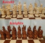 Wooden Сhess pieces "Cossacks" + "Knights" Brown | Beige color - Image 5