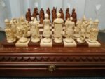 Wooden Сhess pieces "Cossacks" + "Knights" Brown | Beige color - Image 3