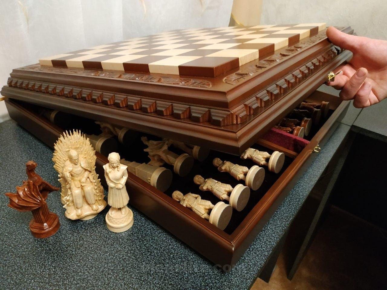 il_fullxfull.2118300173_2kdp.jpg Wooden Chess board "Foliage"storage for chess pieces Christmаs gift ideа wood carving handmade exclusive gift for husband father boyfriend - Image 1
