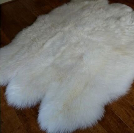 Genuine Sheepskin rug sheep skin rug, Fur rug, Living room rug, White, Brown rug, Handmade bedroom rug. Size 71in / 59in. Wool + leather