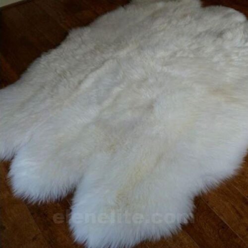 Natural sheepskin rug used as sofa cover