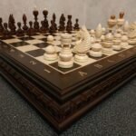 Classic wooden chess set with handmade board and pieces