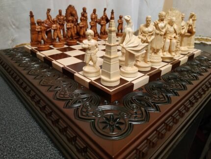 Wooden Chess set: Chess Board “Waves of Aspiration” + chess pieces "Game of Thrones"