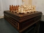Wooden Chess set "Battle for Kings": Chess Board with two Drawers, Decorated with beads + pieces "Knights" - Image 2