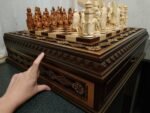 Wooden Chess set "Battle for Kings": Chess Board with two Drawers, Decorated with beads + pieces "Knights" - Image 8