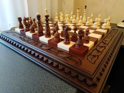 Cherry-brown Chess set: Chess Board "Leaves" + pieces "Classic Luxe"