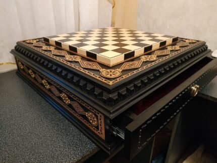 Wooden Chess board "Battle for Kings" with Storage for chess pieces - 2 Drawers