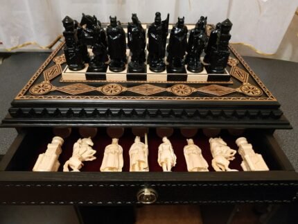Chess set "Battle for Kings": Chess Board with two Drawers Decorated with beads + pieces "Knights"