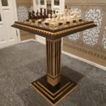 Chess Set: Chess Table "Bright Victory" decorated with beads + chess pieces "Classic Luxe"