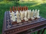 Chess Set: Chess Table "Battle for Kings" with 2 Drawers + 2 stools + pieces "Knights" & "Cossacks" - Image 4