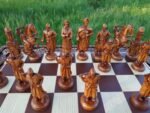 Chess Set: Chess Table "Battle for Kings" with 2 Drawers + 2 stools + pieces "Knights" & "Cossacks" - Image 5