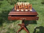 Chess Set: Chess table "Battle Pleasure" with 2 Drawers + pieces "Knights" & "Cossacks"
