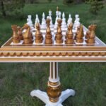 Chess Set: Chess Table "Gold of Kings" with super glossy finish + glossy pieces "Elite"