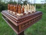 Chess Set: Chess Table "Battle for Kings" with 2 Drawers + 2 stools + pieces "Knights" & "Game of Thrones" - Image 2