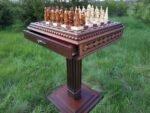 Chess Set: Chess Table "Battle for Kings" with 2 Drawers + 2 stools + pieces "Knights" & "Game of Thrones"