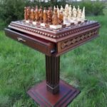 Chess Set: Chess Table "Battle for Kings" with 2 Drawers + 2 stools + pieces "Knights" & "Game of Thrones"
