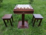 Chess Set: Chess Table "Battle for Kings" with 2 Drawers + 2 stools