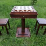 Chess Set: Chess Table "Battle for Kings" with 2 Drawers + 2 stools