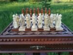 Chess Set: Chess Table "Battle for Kings" with 2 Drawers + 2 stools + pieces "Knights" & "Cossacks" - Image 2