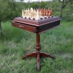 Chess Set: Chess table "Battle Pleasure" with 2 Drawers + pieces "Knights" & "Game of Thrones"