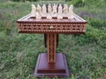 Chess Set: Chess Table "The Art of a Winner" with 2 Drawers and Cells + 2 stools + pieces "Knights" - Image 2
