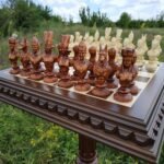 chess set with Egyptian-style figures. Classic ash board and maple figures, handmade