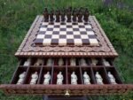 Chess Set: Chess Table "The Art of a Winner" with 2 Drawers and Cells + chess pieces "Knights" - Image 3