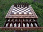 Chess Set: Chess Table "The Art of a Winner" with 2 Drawers and Cells + 2 stools + pieces "Knights" - Image 6