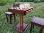 Chess Set: Chess Table "The Art of a Winner" with 2 Drawers and Cells + 2 stools + pieces "Knights" - Image 10