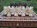 Chess Set: Chess Table "The Art of a Winner" with 2 Drawers and Cells + 2 stools + pieces "Knights" - Image 3
