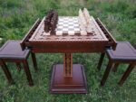 Chess Set: Chess Table "The Art of a Winner" with 2 Drawers and Cells + 2 stools + pieces "Knights" - Image 8