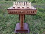 Chess Set: Chess Table "The Art of a Winner" with 2 Drawers and Cells + chess pieces "Knights"