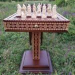 Chess Set: Chess Table "The Art of a Winner" with 2 Drawers and Cells + chess pieces "Knights"