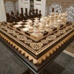 chess set carved wooden pieces premium board with beads
