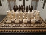 Wooden Chess set: Chess Board "Bright Victory" Decorated with beads + pieces "Knights" - Image 3