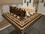 Wooden Chess set: Chess Board "Bright Victory" Decorated with beads + pieces "Knights" - Image 4