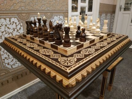 Wooden Chess set: Chess Board "Bright Victory" Decorated with beads + pieces "Elite"