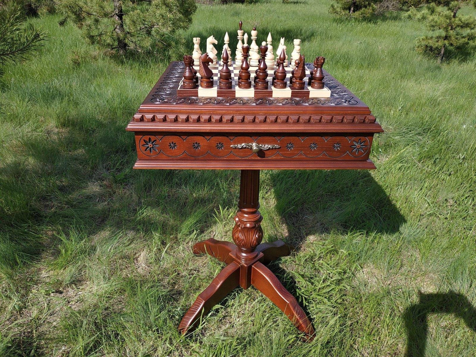 il_fullxfull.3251793573_c4md-scaled-1.jpg Chess Set: Chess table "Battle Pleasure" with 2 Drawers + pieces "Elite" - Image 1