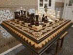 Chess Set: Chess Table "Bright Victory" decorated with beads + 2 stools + chess pieces "Elite" - Image 5